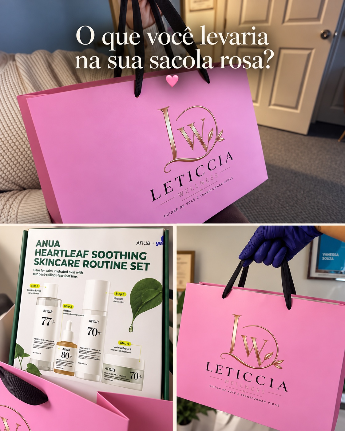 O que você levaria na sua sacola rosa? Sacolas Leticcia Wellness e kit Anua